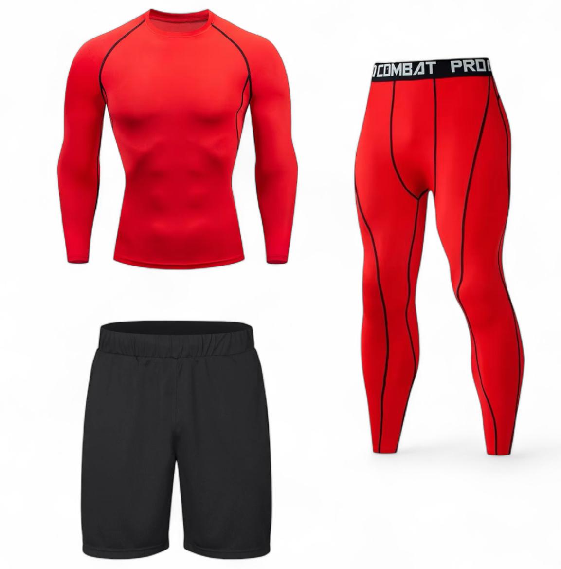 Set de compresión - Conjuntos M licras + Short Pant + Camiseta Rojo Conjunto